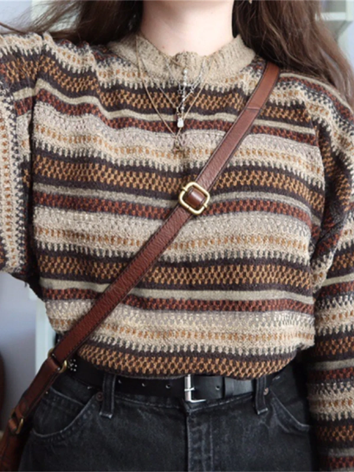 

Women Vintage Striped Sweaters Autumn Long Sleeve Oversize Knit Sweater Winter Pullovers Tops Knit Sweater Pullover Sueter Mujer