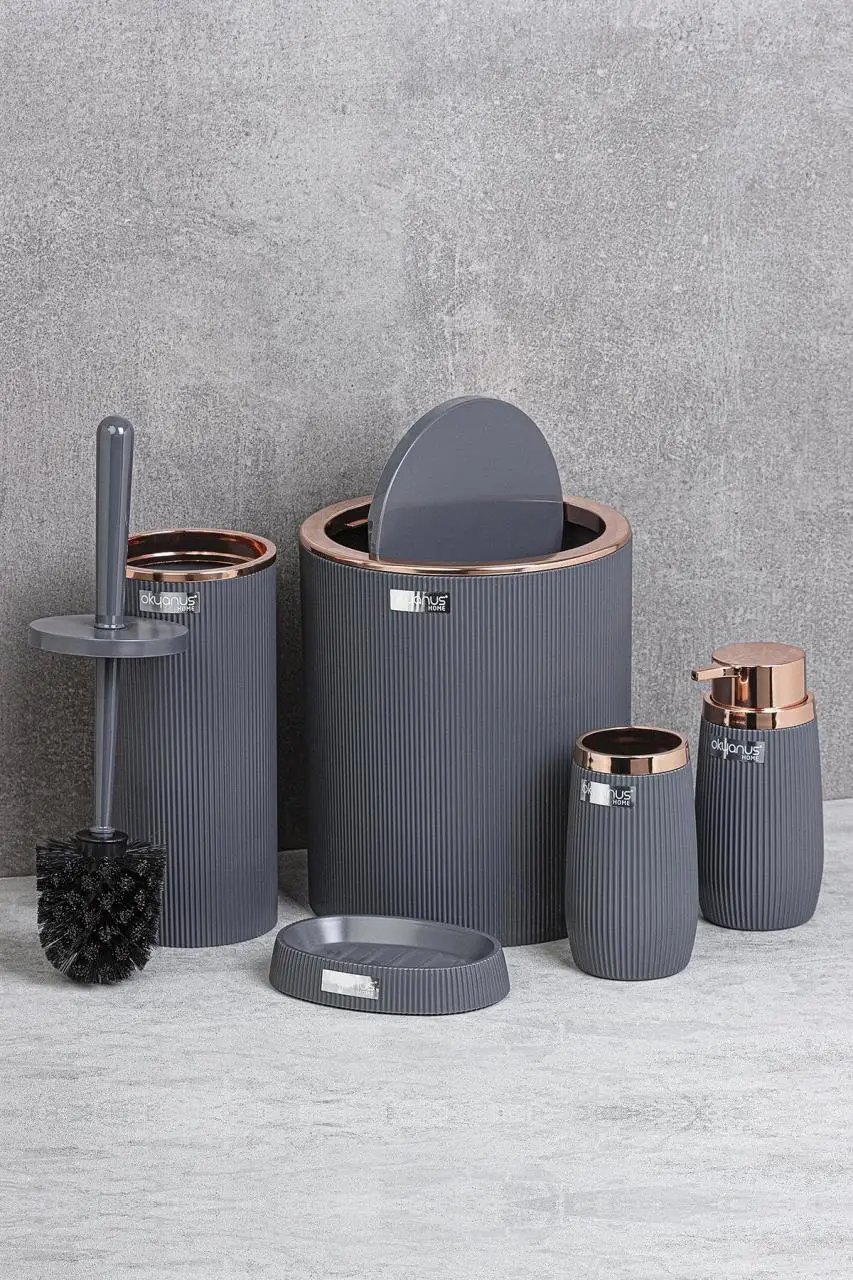 oceanland rose series striped round 5 piece bathroom set toilet brush dustbin dispenser hard plastic free global shipping