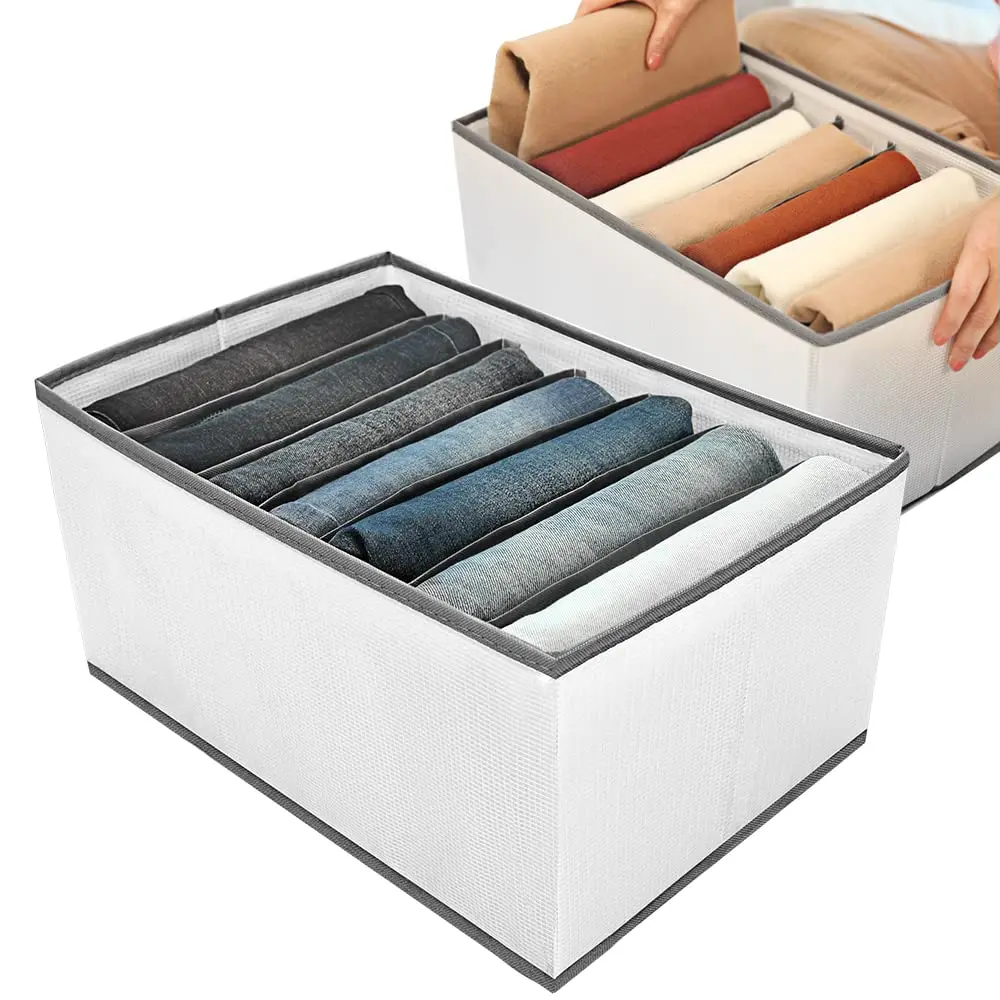 

Wardrobe Closet Organizer and Storage for Clothes - 7 Grids Foldable Drawer Dividers Organizers for Jeans | Pants | Shirts | Leg