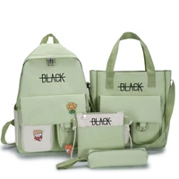 4pcsset large capacity letter print school bags pencil case tote set 15 6 inch laptop backpack unisex travel casual rucksack