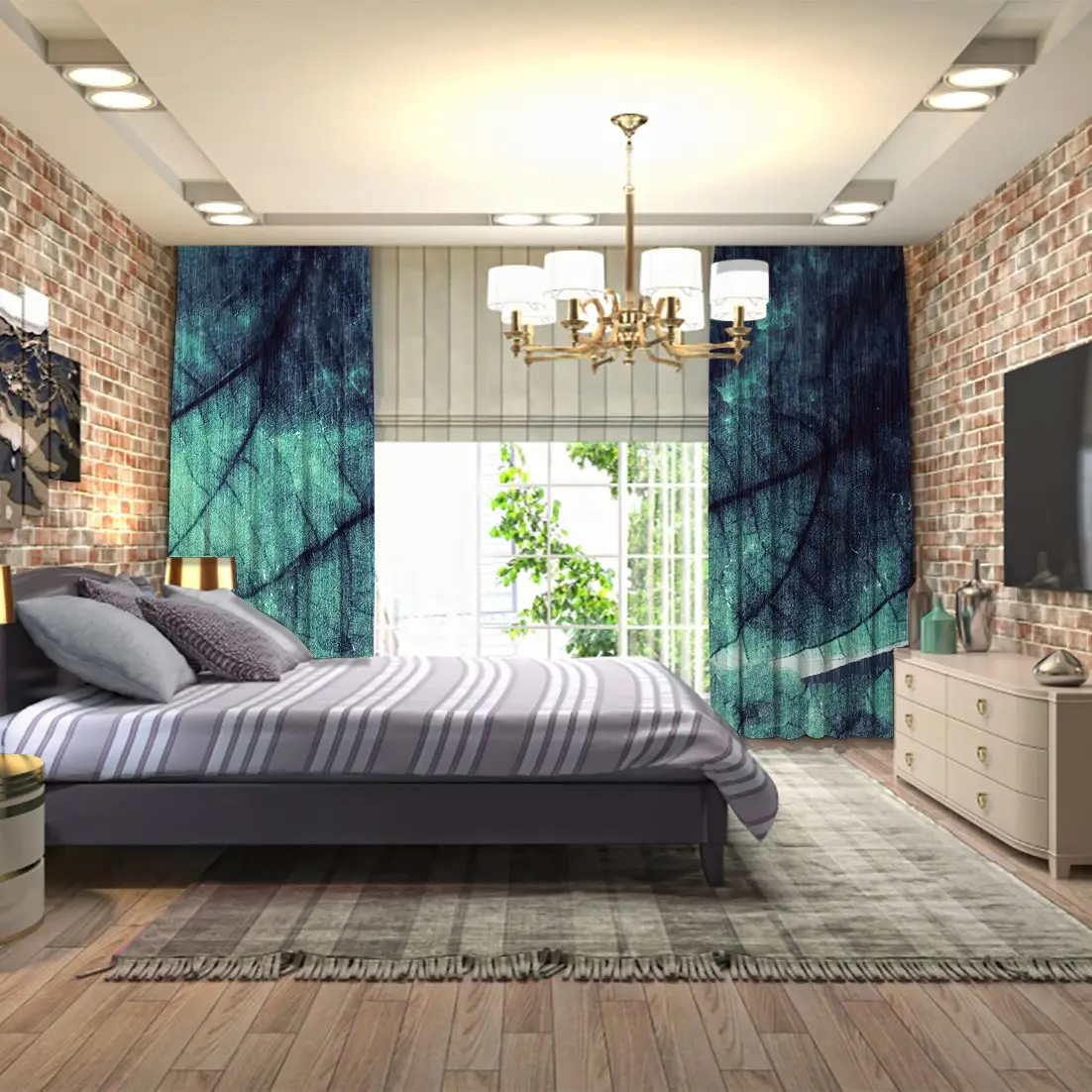 Занавеска тропические листья Листва Ретро Состаренный вид Природа тема