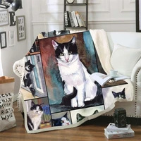 white cute pet cat print plush throw blanket sherpa fleece bedspread home blankets for beds camping soft square blanket