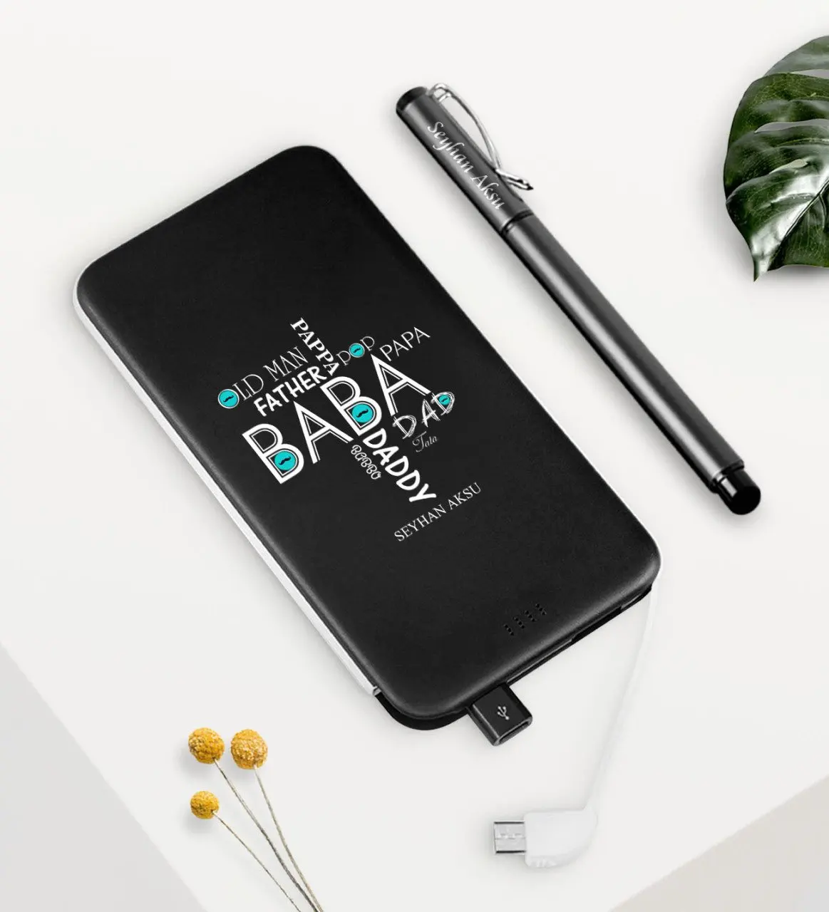 

Персонализированные папа черный 5000 мАч Быстрая зарядка Powerbank Pen Set