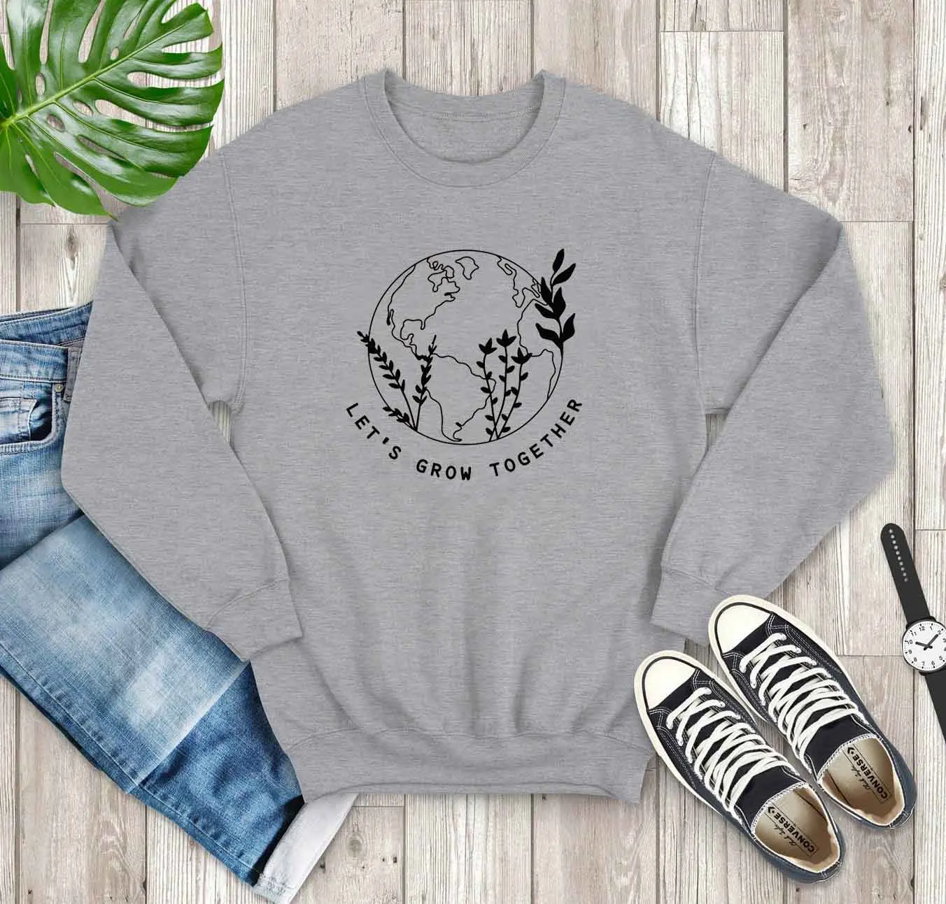 

Earth Day Lets Grow Together Earth Awareness sweatshirt graphic women fashion pure cotton casual hipster pullovers grunge tops