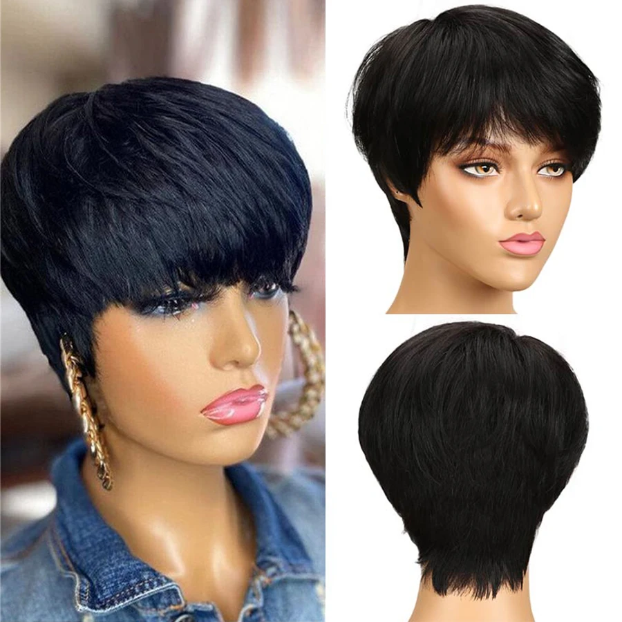 Полный парик для темных женщин с короткой машинной стрижкой афро-волосы