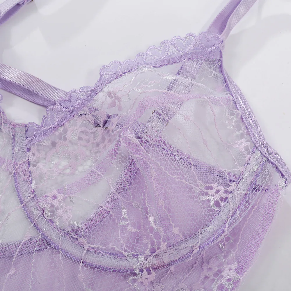 

Women's Sexy Teddy Bodysuit Lingerie Lace Mesh See-through Underwear Gather Bra Embroidery One-piece Pajamas 2021