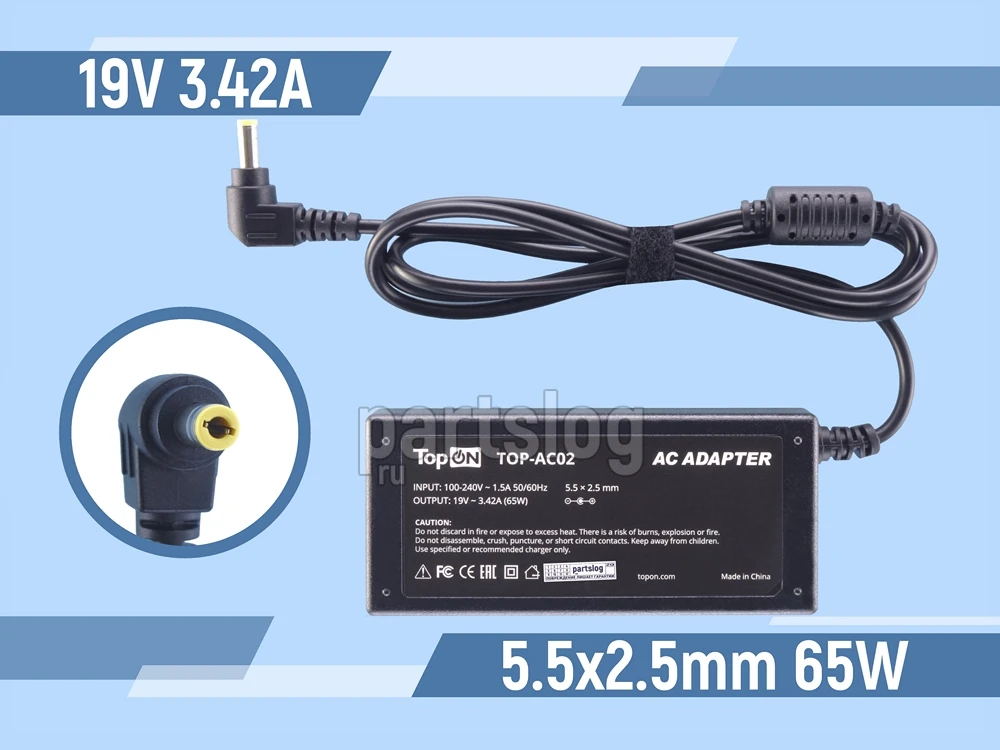 EXA0703YH Блок питания для ноутбука Asus 19V 3.42A 5.5x2.5mm 65W TopON | Компьютеры и офис