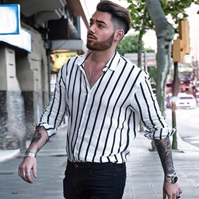 Рубашка мужская приталенная с V образным вырезом и длинными