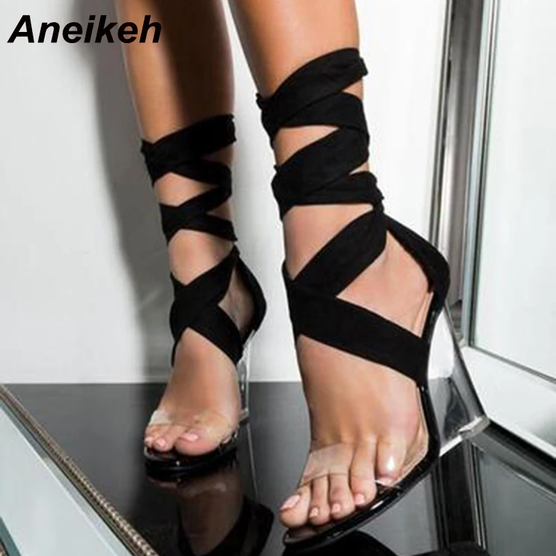 Женские босоножки Aneikeh из ПВХ на прозрачной танкетке с открытым носком