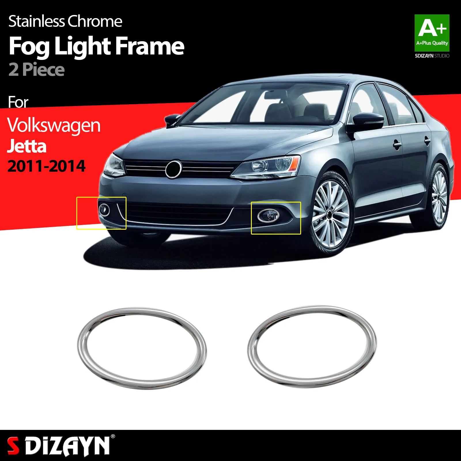 

S Dizayn For Volkswagen Jetta Chrome Fog Light Frame Stainless Steel 2 Pcs VW Exterior Car Accessories Parts Auto Products