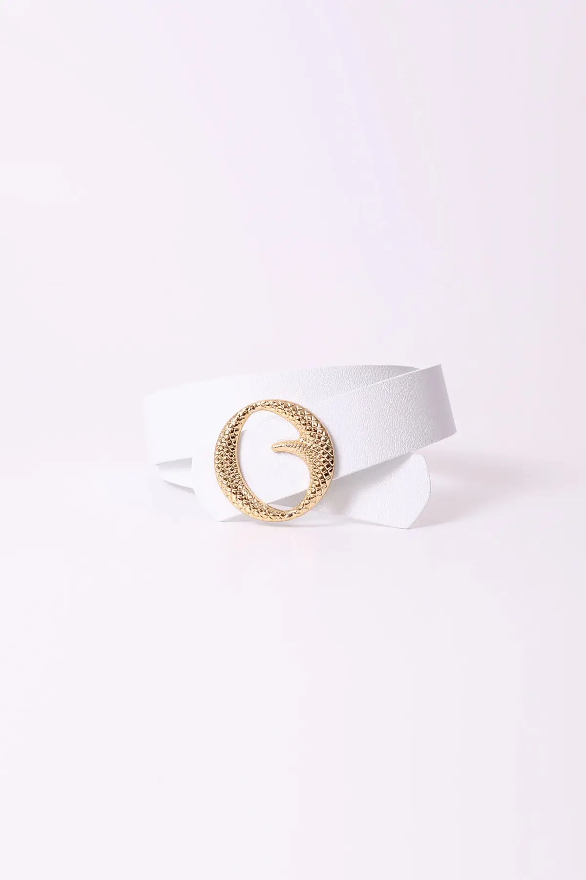 

Round Gold Buckled White Waist And Pants Belt