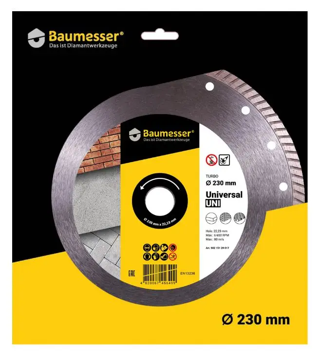 Алмазный диск по бетону и кирпичу 230 мм Turbo Universal Baumesser |