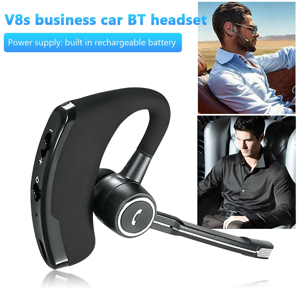 V8S USB Powered Bluetooth-compatible Earphones with Ear Hook Noise Reduction Business Wireless Hands Free Headset with Micphone
