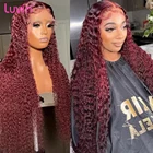 Luvin 28 30 дюймов 99j бордовый вьющийся парик с фронтальной сеткой для черных женщин Бразильские глубокие волнистые красные цветные человеческие волосы парики предварительно выщипанные