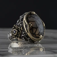 real high quality 925 sterling silver agate onyx stone ring jewelry made in turkey in a luxurious way for men with gift black