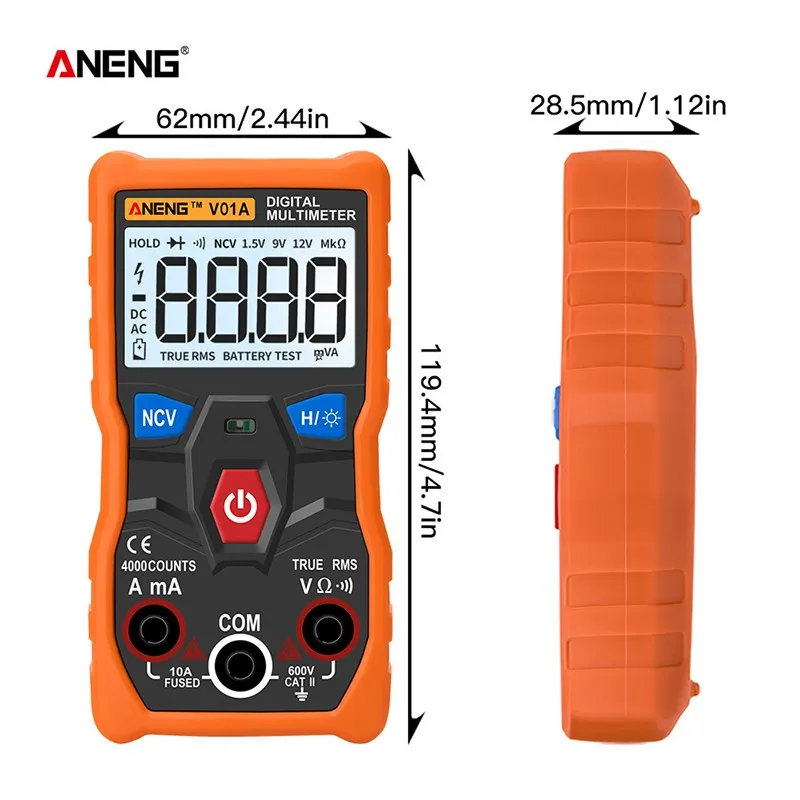

V01A Digital Multimeter Automatic Identification Measurement True-RMS Intelligent NCV 4000 Counts Data Hold Test Tool