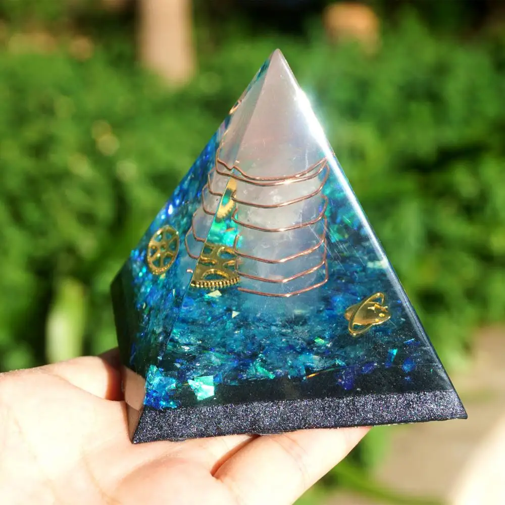 Ручной работы Роза кварцевый столб Orgone Пирамида 70 мм с шестерней потрясающая