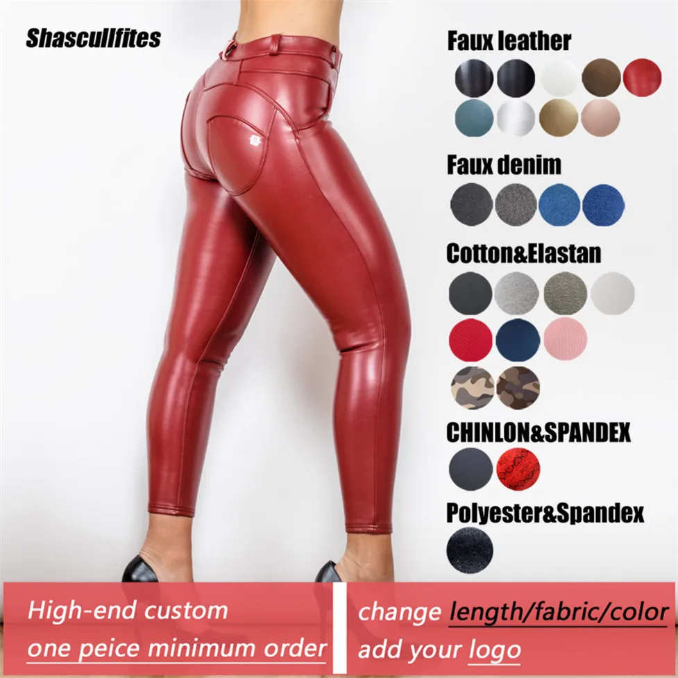 Shascullfites Tailored Red Leather Skinny Pants Leather Jeggings Logo Custom Winter Cold Weather Push Up Pants