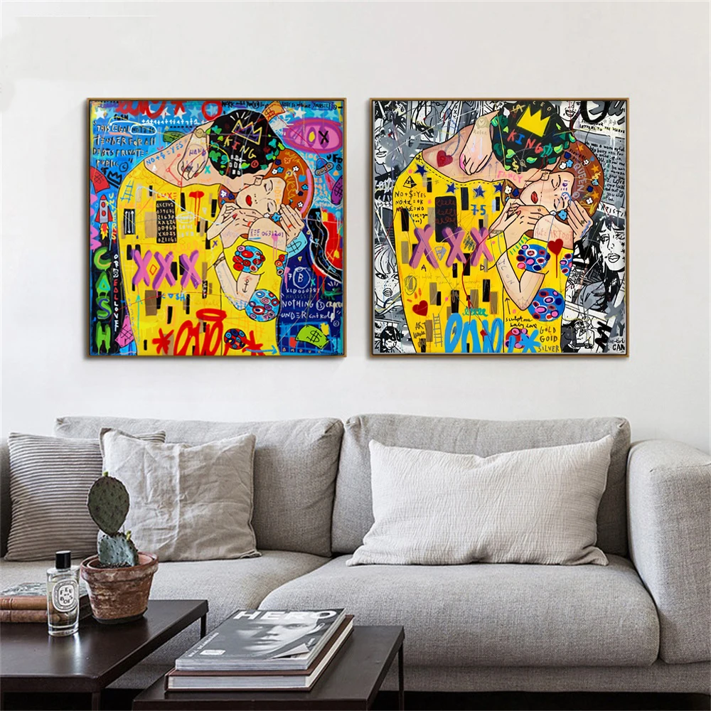 

Graffiti Street Art Poster Abstract Lover Kissing Canvas Painting Prints Pop Street Wall Art Home Decor for Modern Living Room