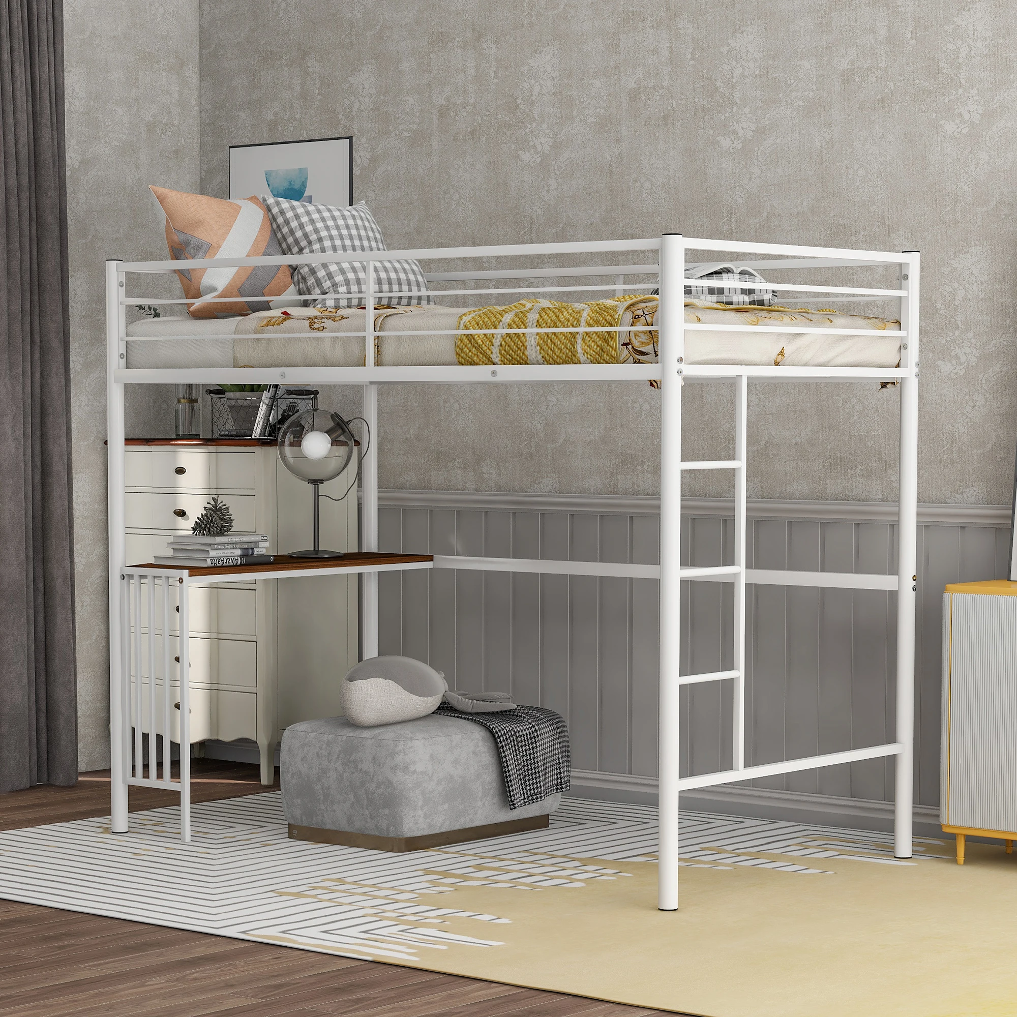 Metal Loft Bed with Built-in Study Desk 1