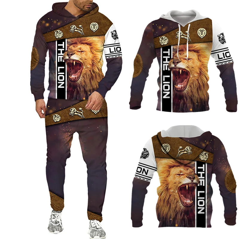 

Lion 3D All Over Printed Men Hoodies Set Unisex Casual Sweater Pullover Top Streetwear Hip Hop Pant Tracksuit Hoodie 2 Piece Set
