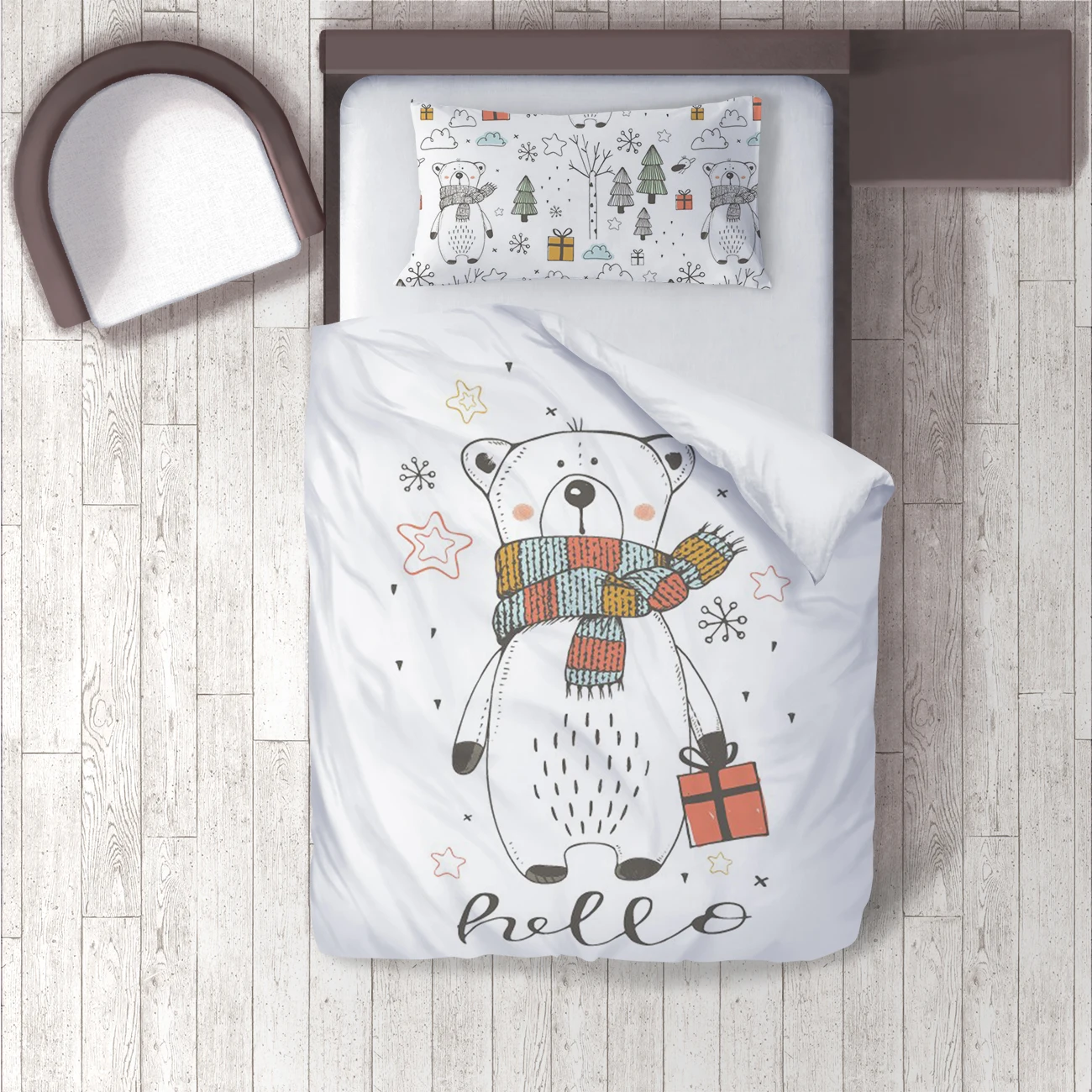 

Duvet Cover Set Bedding Set Pillow Case for Baby and Kids Room 3D Printed White Scarf Polar Bear Model 1424