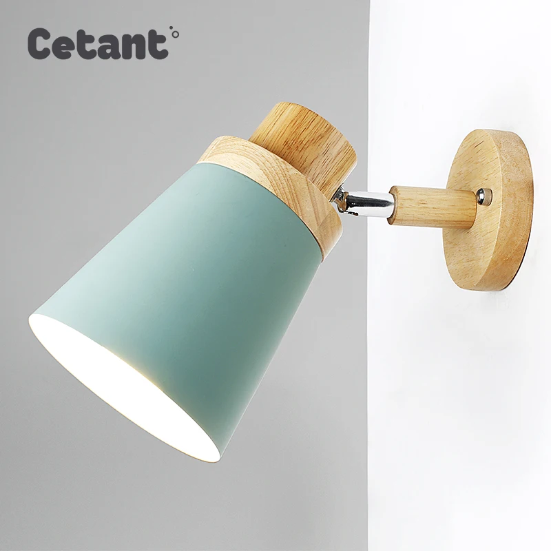 Скандинавская современная настенная лампа cфэ деревянная прикроватная E27