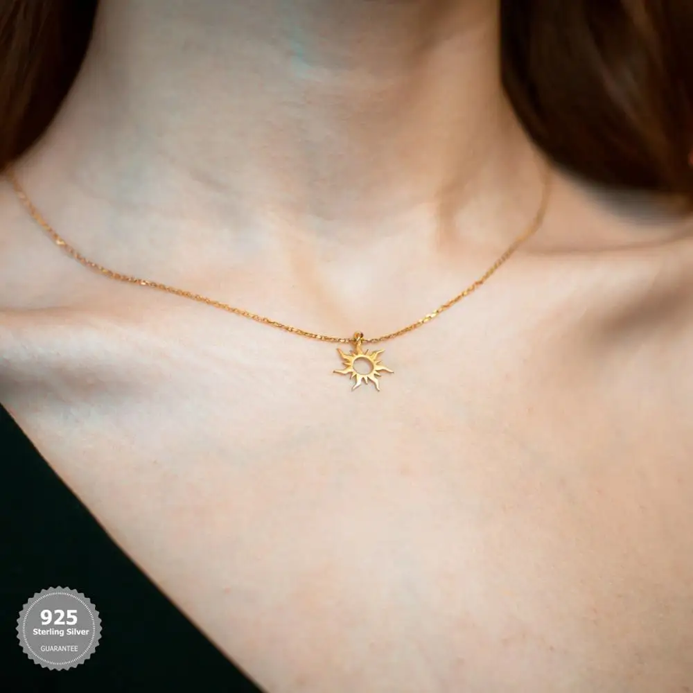Ожерелье с подвеской в виде серебряного солнца женское ожерелье из серебра 925
