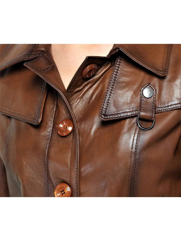 Genuine Soft Lambskin Leather Jacket Handmade Female Red Pink Trench Coat Woman Real Fur Custom Matrix Style Product Jackets