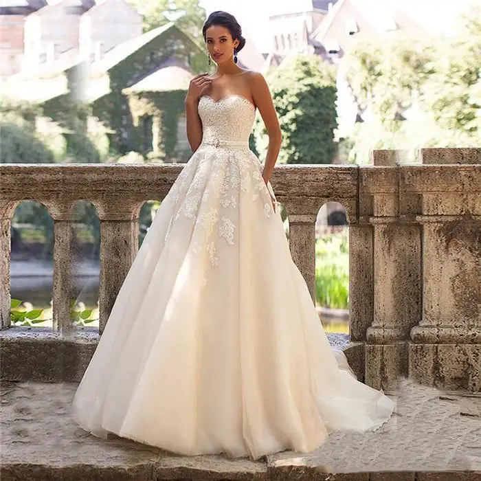 Свадебное платье с милым вырезом Vestidos de Novia 2020 кружевное аппликацией и