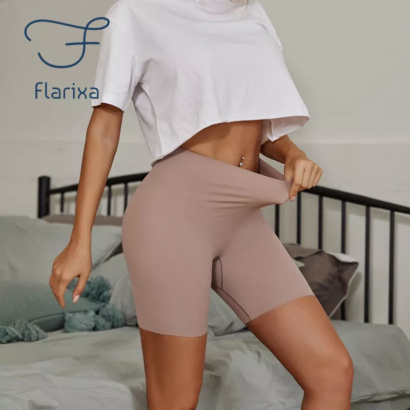 Flarixa חלקה ספורט מכנסיים נשים של תחתונים גבוהה מותן בטן ירכיים בטיחות מכנסיים Slim בעיצוב תחתוני קרח משי תחתונים בוקסר