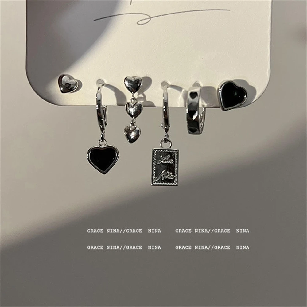 

2022 New 6-Piece Korean Love Stud Earrings Sweet Cool Wind Premium Earrings for Women Exquisite Party Jewelry Fashion Lady Gifts