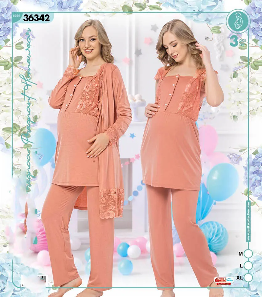Mother Pregnancy Maternity Pajamas Set Lacy Cotton Wear at Home Comfortable Bed until Birth Soft 3 Pieces M L XL enlarge