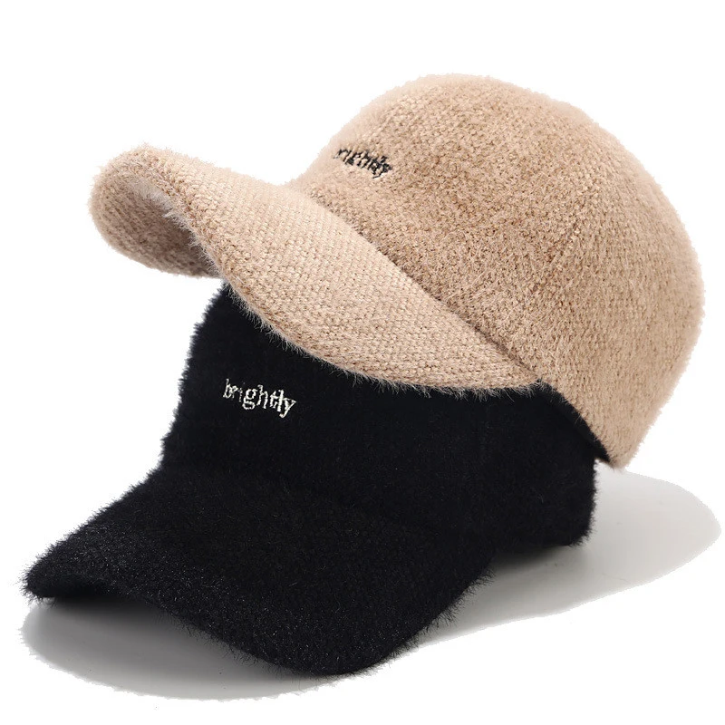 Hat Female Autumn Winter Woolen Warm Baseball Cap Student Couple Casual Letter Embroidery Cap All-match Gifts a127