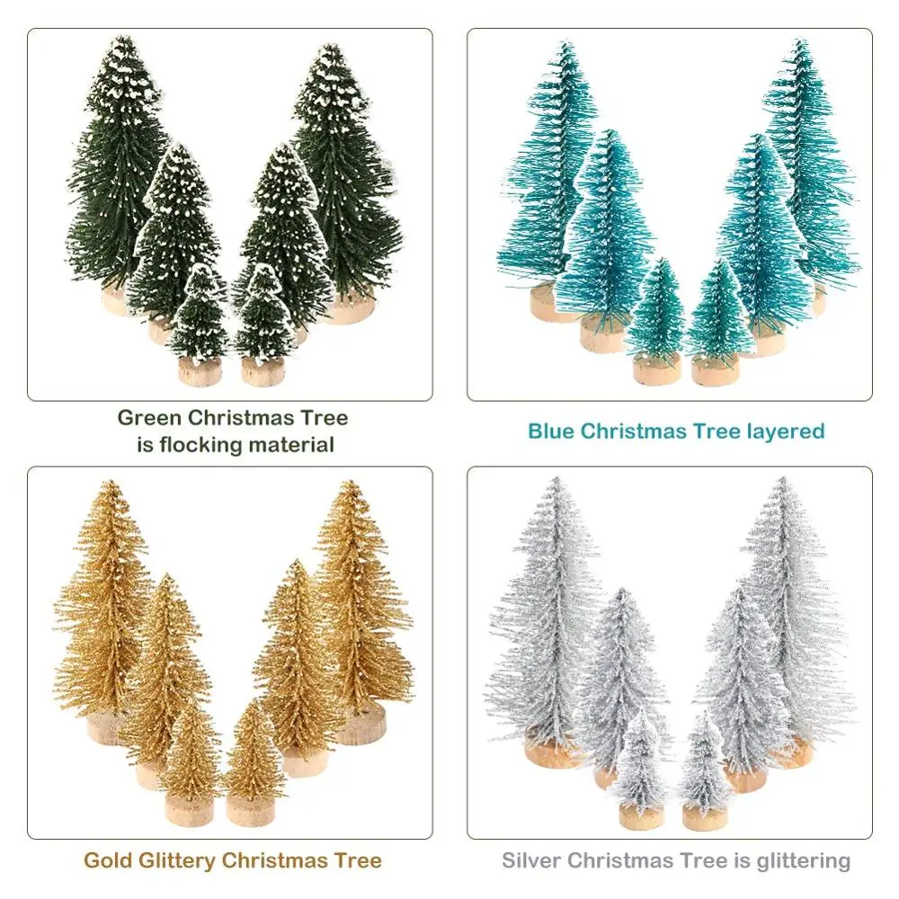 OurWarm 8pcs DIY Christmas Tree 4 Size Sisal Bottle Brush Small Pine Tree Christmas Decoration for Home navidad New Year Gift