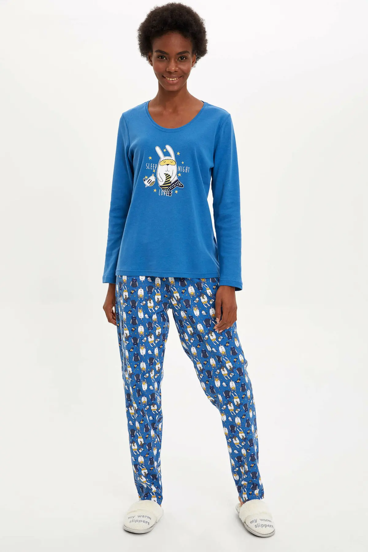 Дефакто женские Зимние Вязаные домашние наборы повседневные синие/красные