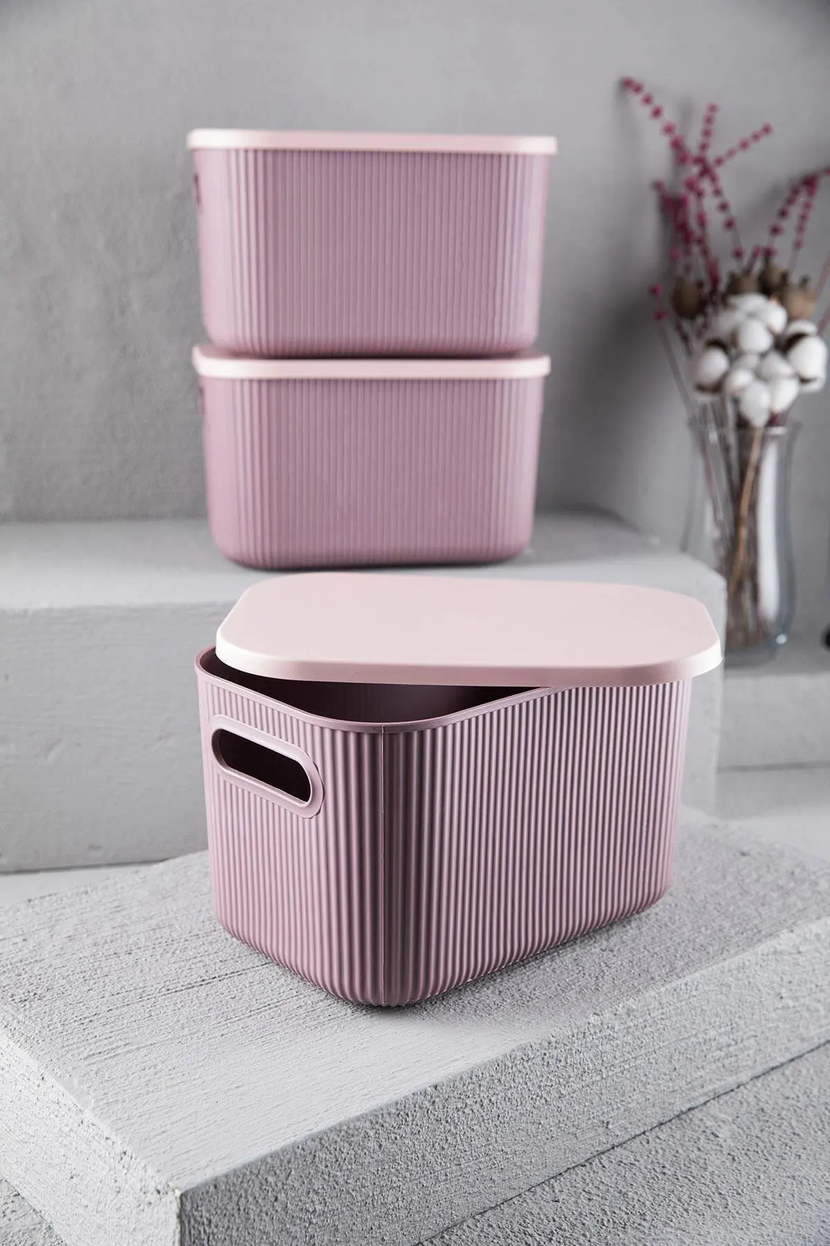 

3 Adet Storage 6 Lt Pembe, Çok Amaçlı Dolap Içi Düzenleyici Kapaklı Kutu, Dekoratif Saklama Kutusu