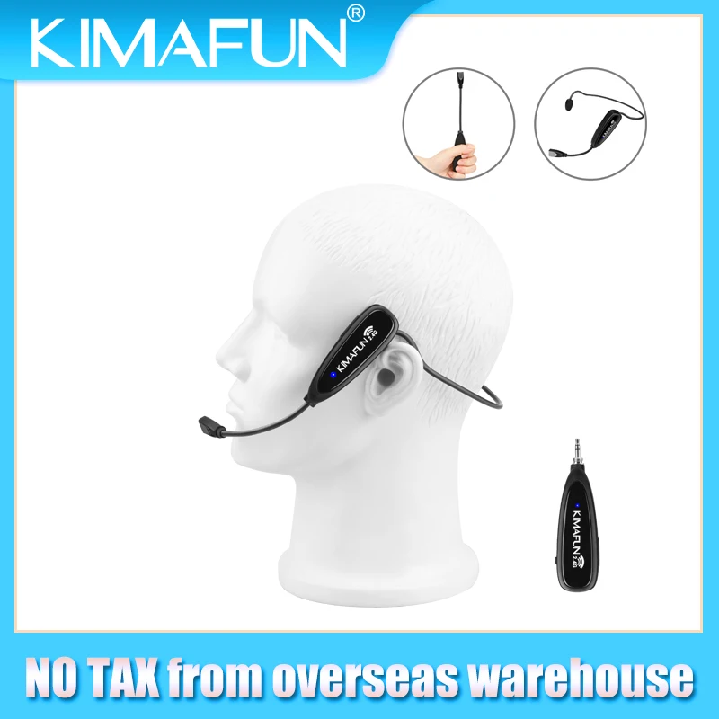 KIMAFUN 2.4G Wireless Fitness Microphone Waterproof Headset Microphone 3.5mm Receiver For Fitness Instructor,Spinning,Yoga