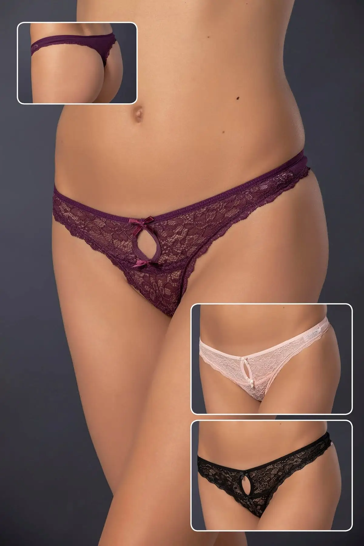 Черные жемчужные женские стринги из хлопка с рюшами и лайкрой |