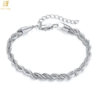 silver color rope chain bracelets for men women stainless steel twisted rope link chain anklet adjustable