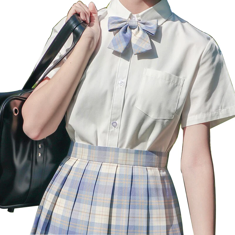 

Рубашка школьная с бантом для девочек-подростков, белая однотонная блузка с коротким рукавом, лето 2021