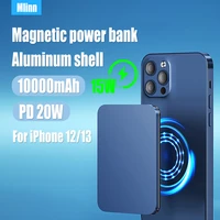 10000mah aluminum alloy magnetic wireless power bank qi 15w pd 20w charger for iphone 12 13 pro portable external spare battery