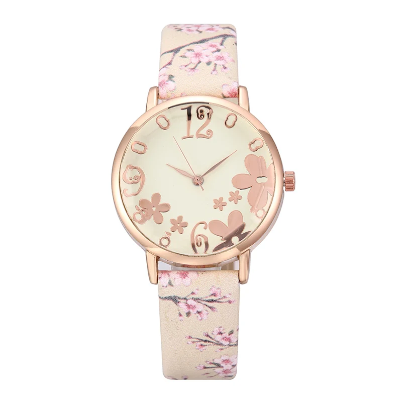 WJ-7877 2020 Best Sell Flower Print Leather Quartz Wristwatch Fashion Watch Women Dress Gift Ladies Watches New reloj mujer часы |