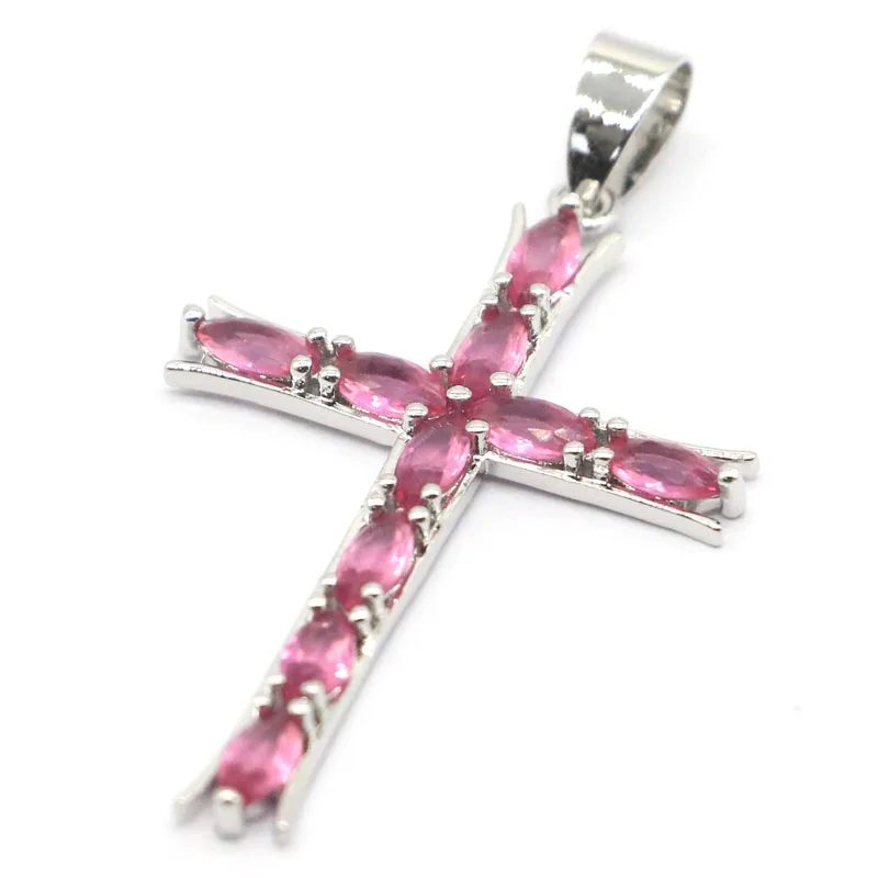 Великолепный длинный набор украшений с крестом 48x27 мм розовый турмалин для