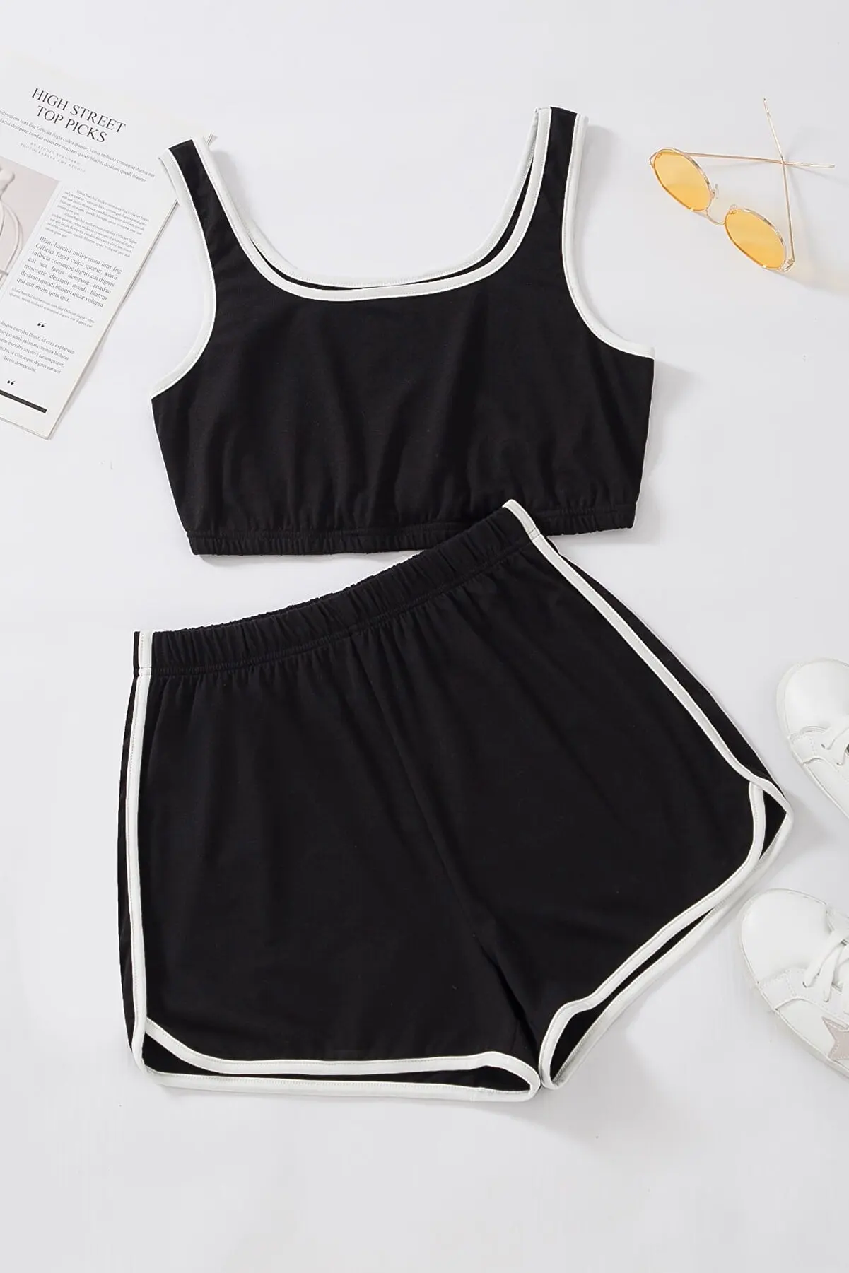 

Women, Şortlu Suit, Cotton, Nightgown, Sporty Suit, Casual, Wheel, White Line Detailed, quality Planting, Binary, Cotton Woven