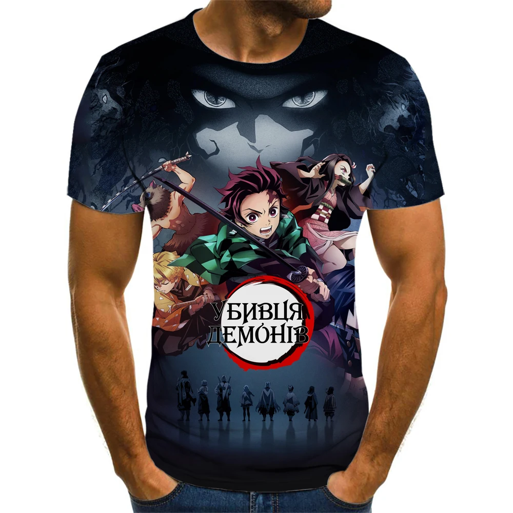 Футболка Kimetsu No Yaiba мужская с аниме принтом топ рассекающим демонов одежда для