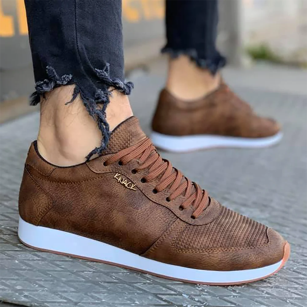 

Knack Men's Shoes Tobacco Daily Ribbed Quality Sole Comfortable Walking Male Sneakers Artificial Leather Laced Four Seasons Useful Air Stylish Design Flashy Vivid Perfect Color Quality Lightweight Outdoor Durable 002