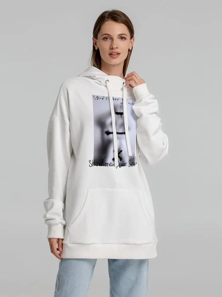 Худи оверсайз Покажи мне свою душу молочно-белое размер XS/S