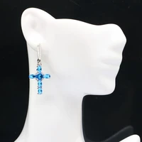 37x15mm lovely cute cross swiss blue topaz multi color tourmaline citrine tanazanite silver earrings females dating