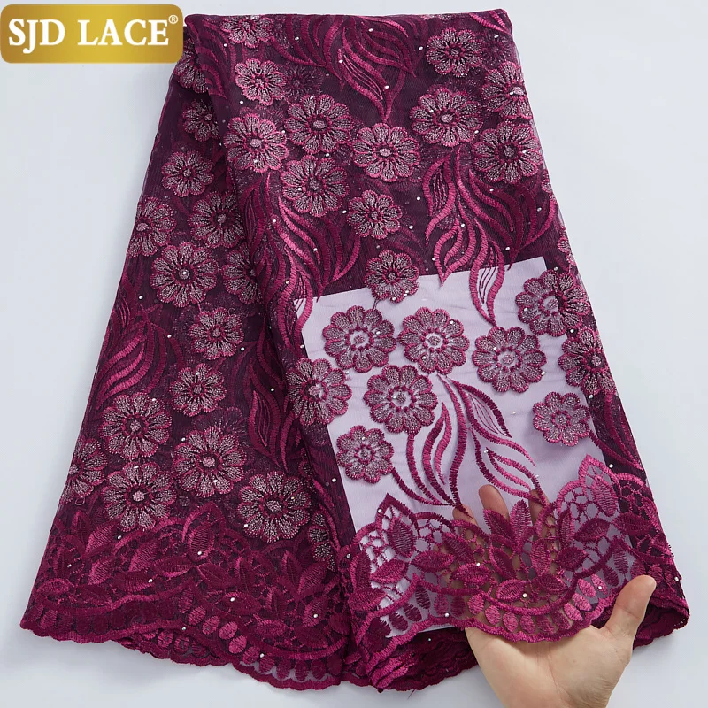 Женское кружевное платье SJD темно-синее из французского материала с вышивкой